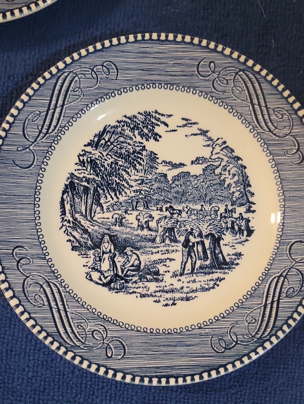 THREE VINTAGE Blue and White Scenic Transferware Dinner PlateS